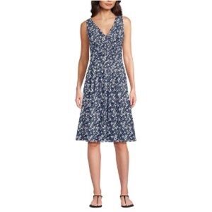 Lands' End Women’s Navy & White Floral Fit & Flare Midi Dress size S (4-6) NWT